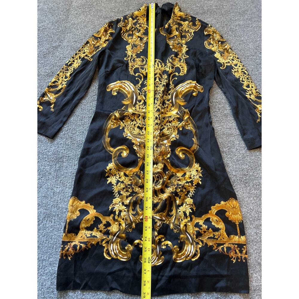 Just Cavalli Silk Baroque Black Gold Long Sleeve Elegant Cocktail Sheath Dress - Picture 7 of 13